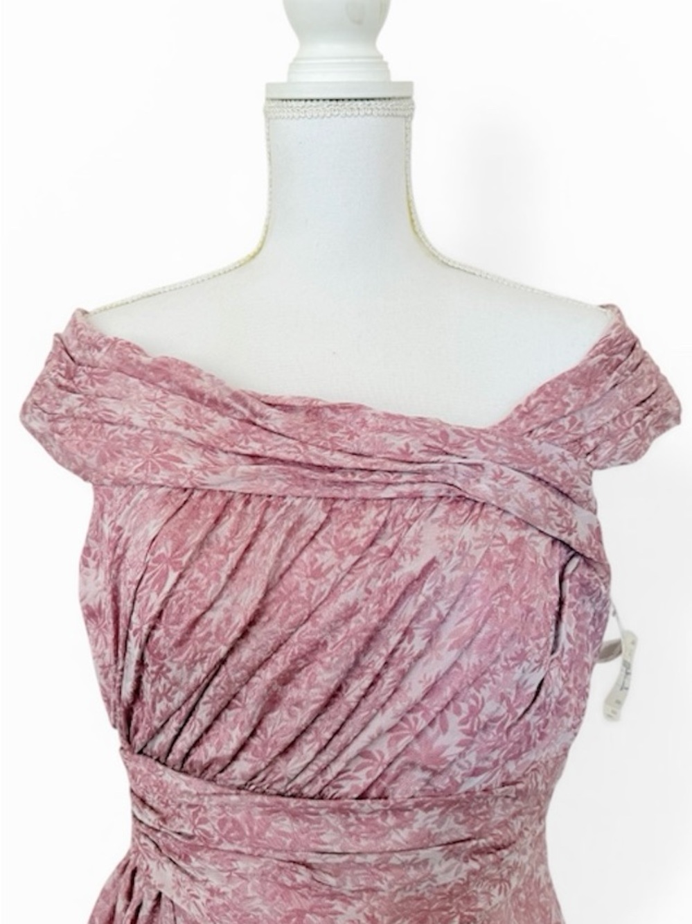 Kay Unger New York Off-the-Shoulder Pleated Floral Jacquard Dress - Pink Size 12 - Picture 3 of 16